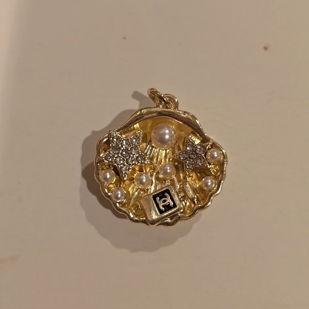 CHANEL Gold and Silver Pendant with Pearls comes with free non branded necklace